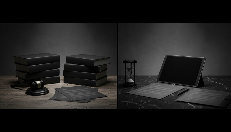 Side-by-side visual comparison of will probate process versus trust administration workflow