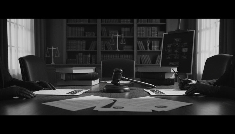 Professional estate planning meeting with documents, charts, and consultation materials