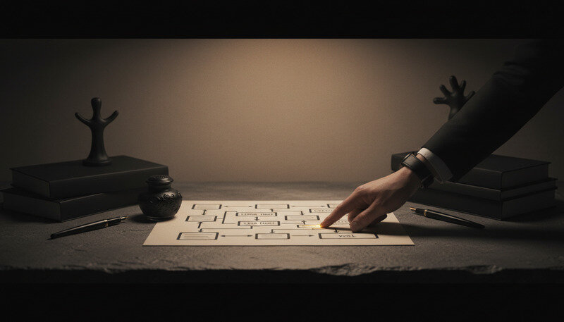 Professional pointing to estate planning flowchart showing the relationship between trusts and wills