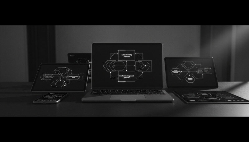 Digital workflow diagram showing integration between estate planning platform and law firm management systems